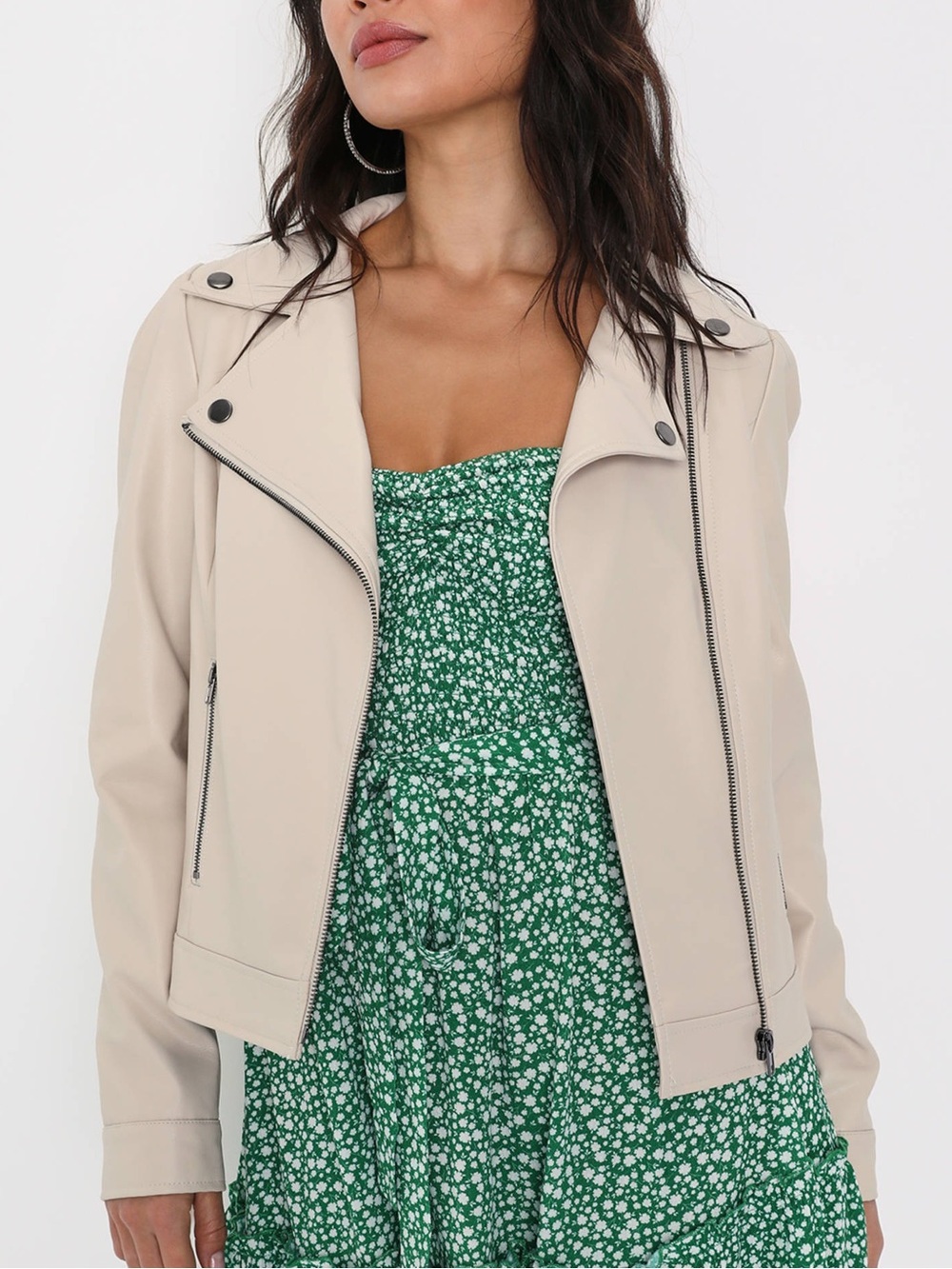 Lulus Pretty Powerful Beige Vegan Leather Puff Sleeve Moto Jacket Small